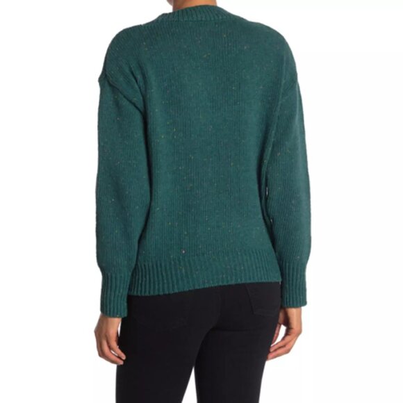 Abound Nordstrom Chunky Knit Color Fleck Emerald Green V-Neck Ribbed Hem Sweater - Picture 2 of 10